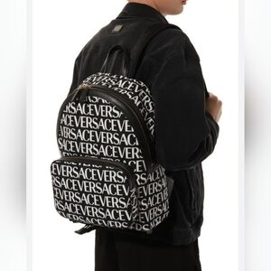Versace Monogrammed Backpack with Gold Hardware and Black Leather (BRAND NEW )